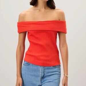 Madewell Ribbed Off the Shoulder Top in Red size MEDIUM